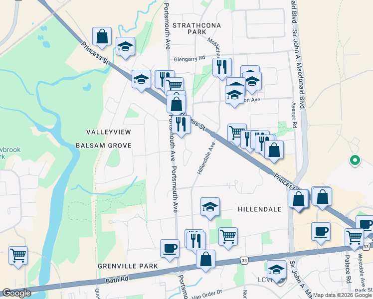map of restaurants, bars, coffee shops, grocery stores, and more near 181 Hillendale Avenue in Kingston