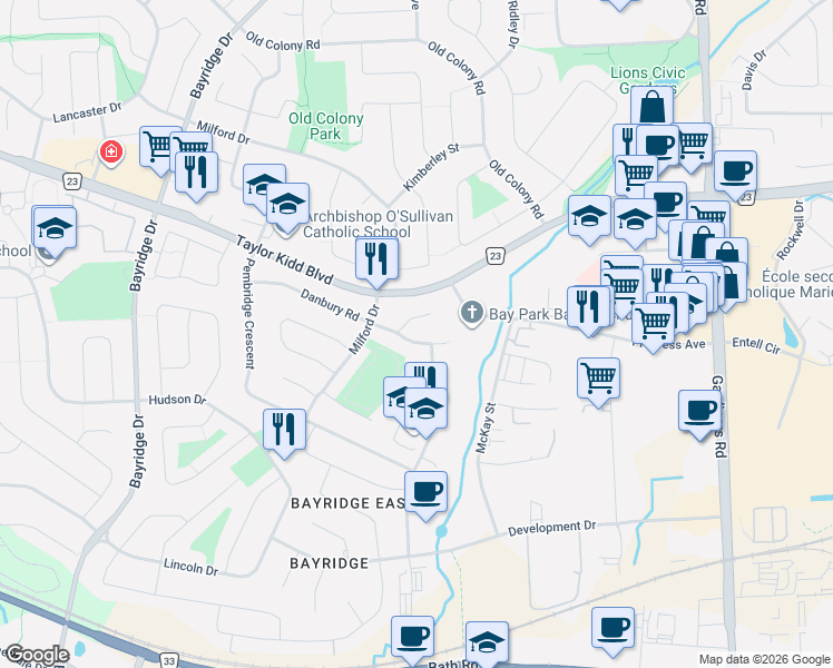 map of restaurants, bars, coffee shops, grocery stores, and more near 798 Danbury Road in Kingston