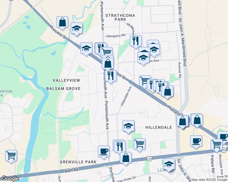 map of restaurants, bars, coffee shops, grocery stores, and more near 181 Hillendale Avenue in Kingston