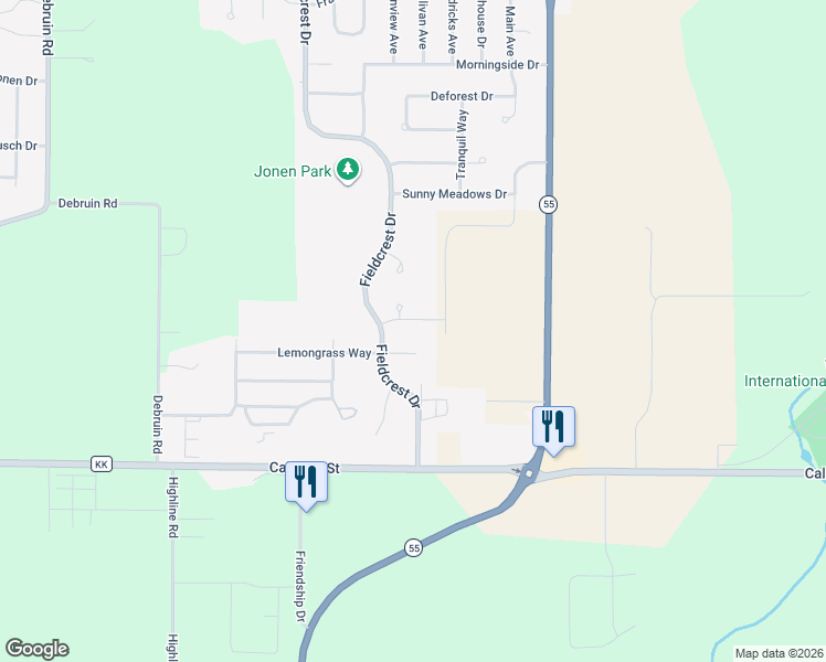 map of restaurants, bars, coffee shops, grocery stores, and more near 215 Nikki Ln in Kaukauna