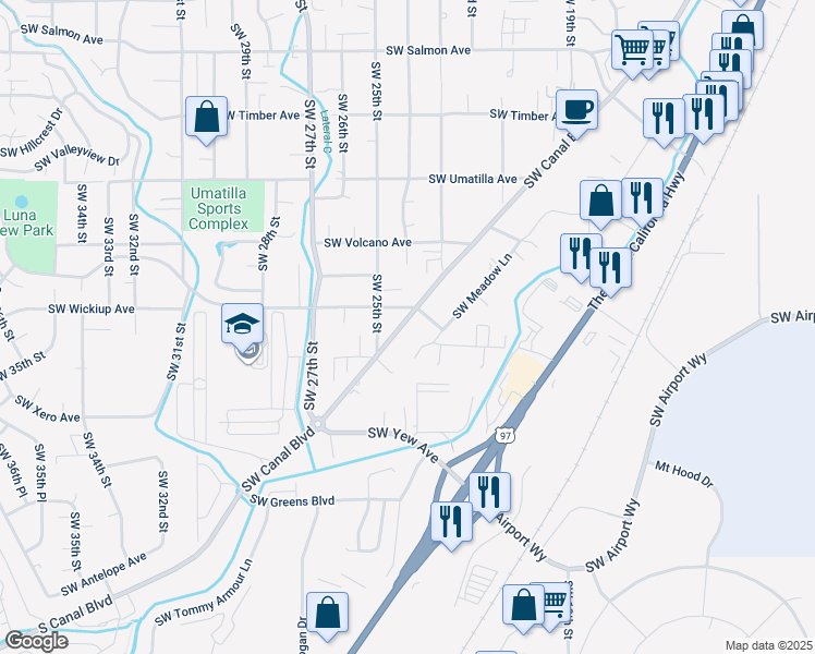 map of restaurants, bars, coffee shops, grocery stores, and more near 3120 Southwest Canal Boulevard in Redmond