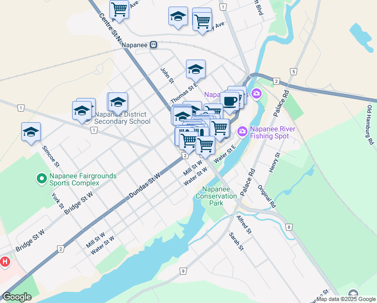 map of restaurants, bars, coffee shops, grocery stores, and more near in Napanee