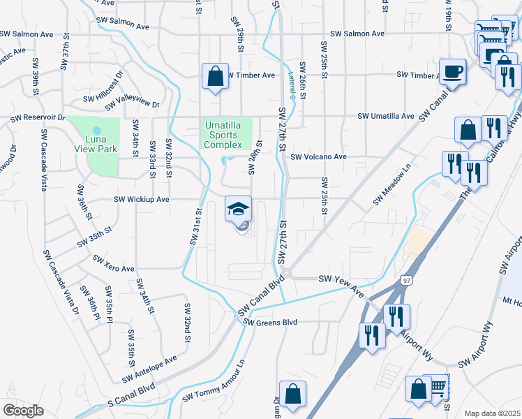 map of restaurants, bars, coffee shops, grocery stores, and more near 3139 Southwest 28th Street in Redmond