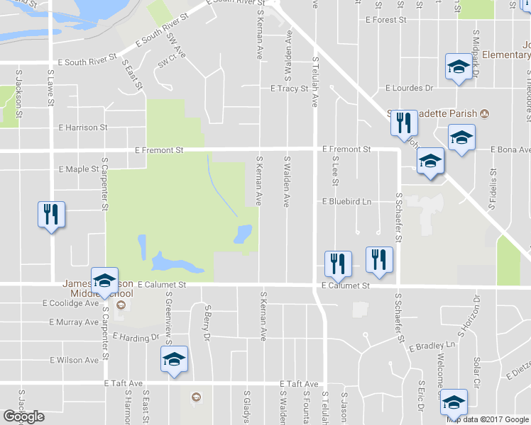 map of restaurants, bars, coffee shops, grocery stores, and more near 1700 South Kernan Avenue in Appleton