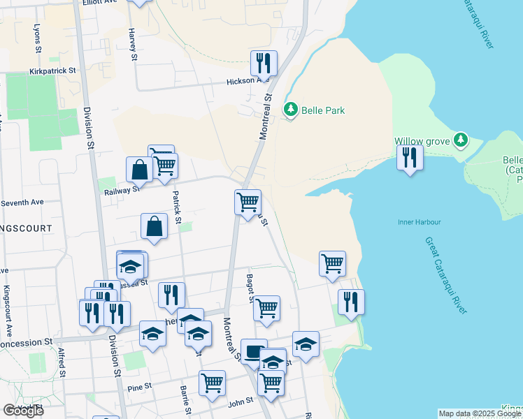 map of restaurants, bars, coffee shops, grocery stores, and more near in Kingston