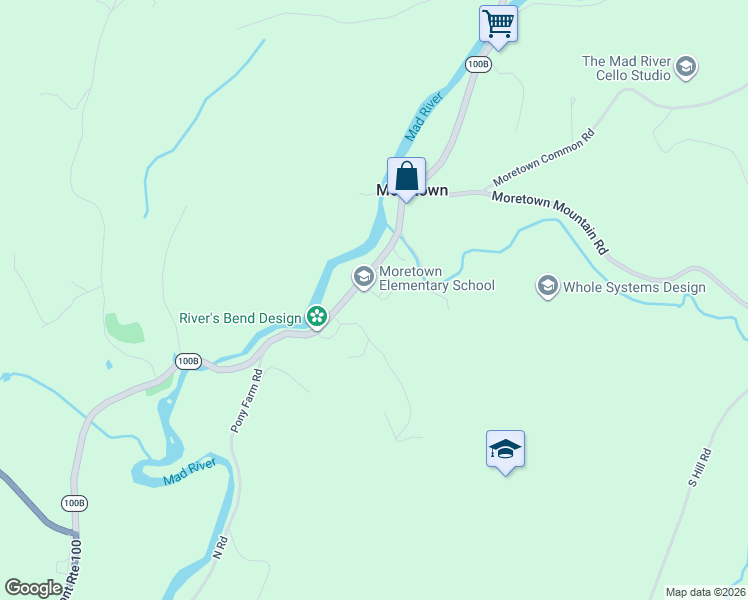 map of restaurants, bars, coffee shops, grocery stores, and more near 76 Fox Farm Run in Moretown