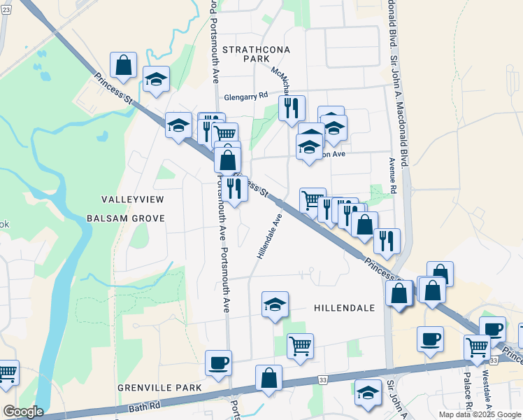 map of restaurants, bars, coffee shops, grocery stores, and more near in Kingston
