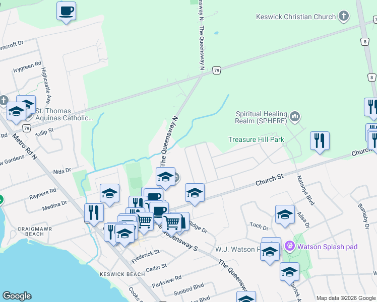 map of restaurants, bars, coffee shops, grocery stores, and more near 319 Danny Wheeler Boulevard in East Gwillimbury