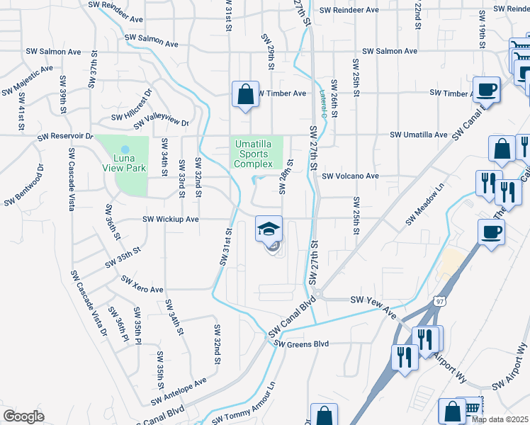 map of restaurants, bars, coffee shops, grocery stores, and more near 3139 Southwest 28th Street in Redmond