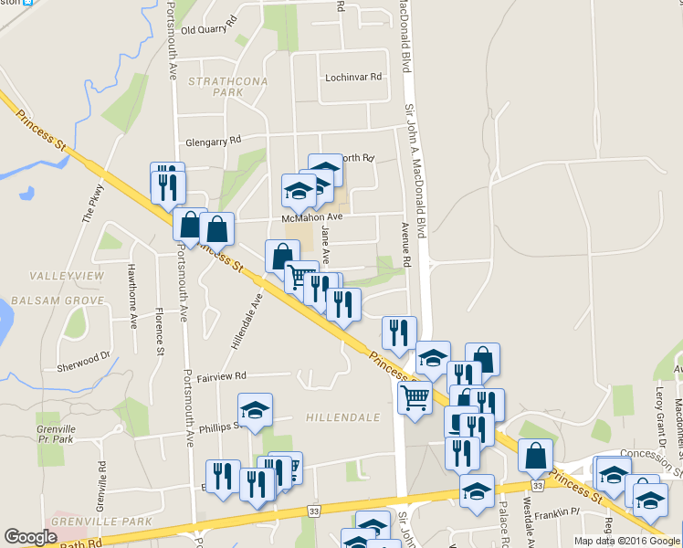 map of restaurants, bars, coffee shops, grocery stores, and more near 24 Nottingham Place in Kingston
