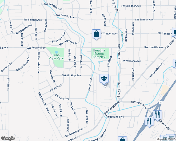 map of restaurants, bars, coffee shops, grocery stores, and more near 2943 Southwest 31st Street in Redmond