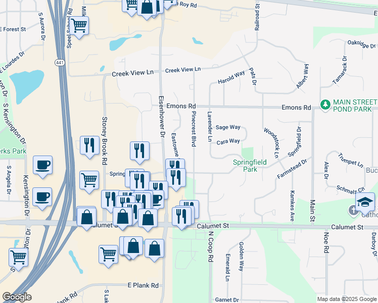 map of restaurants, bars, coffee shops, grocery stores, and more near N230 Eastowne Lane in Appleton