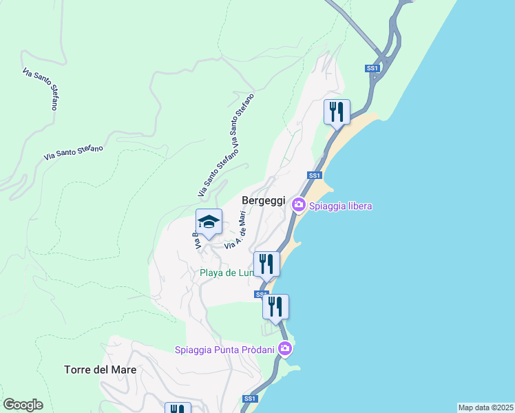 map of restaurants, bars, coffee shops, grocery stores, and more near 13 Via Vico Chiuso in Bergeggi