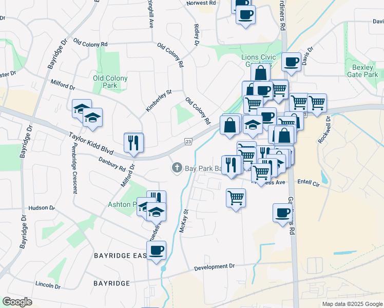 map of restaurants, bars, coffee shops, grocery stores, and more near in Kingston