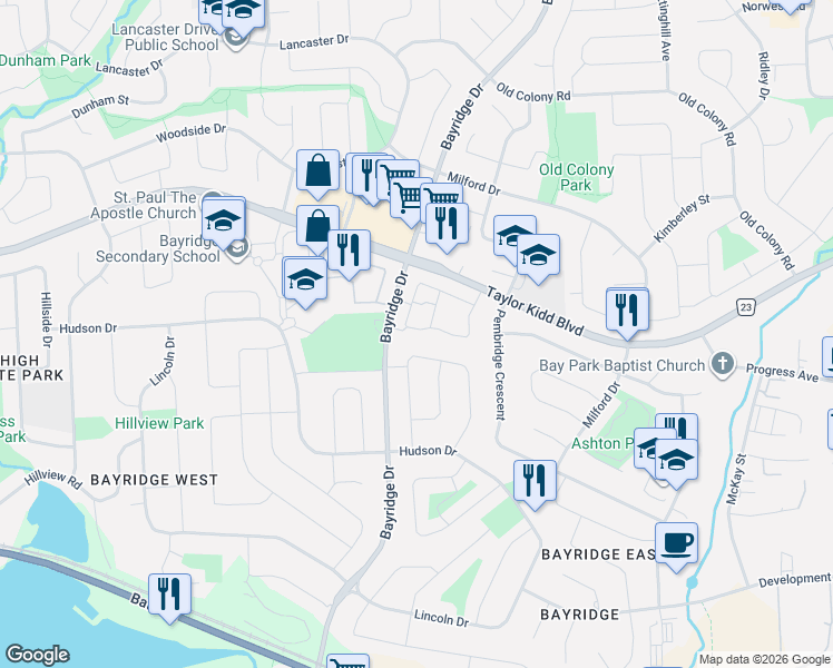 map of restaurants, bars, coffee shops, grocery stores, and more near in Kingston