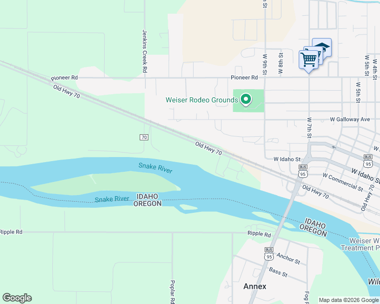 map of restaurants, bars, coffee shops, grocery stores, and more near 1219 County Road 70 in Weiser