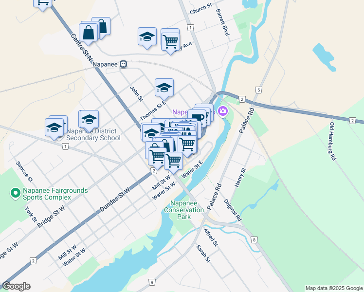 map of restaurants, bars, coffee shops, grocery stores, and more near 41 Dundas Street East in Napanee