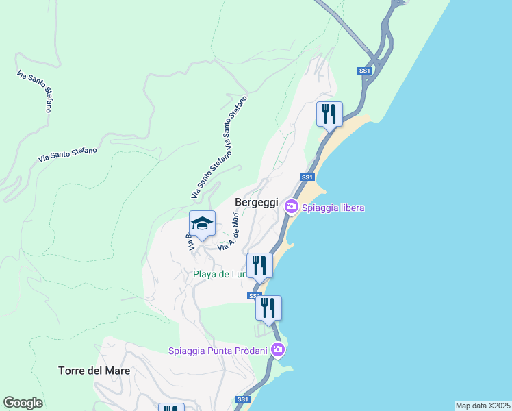 map of restaurants, bars, coffee shops, grocery stores, and more near 13 Via Vico Chiuso in Bergeggi