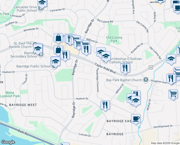 map of restaurants, bars, coffee shops, grocery stores, and more near 916 Oakview Avenue in Kingston