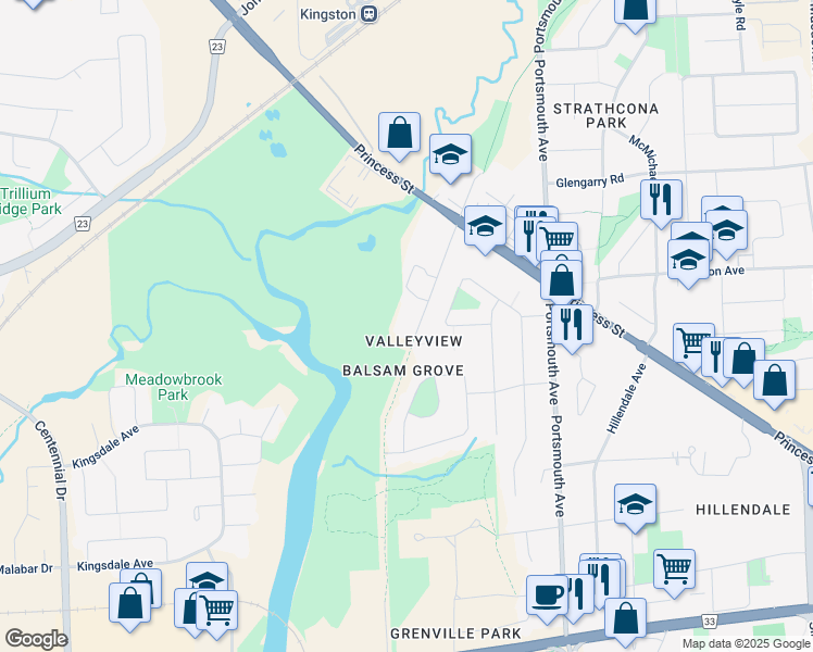 map of restaurants, bars, coffee shops, grocery stores, and more near 130 The Parkway in Kingston