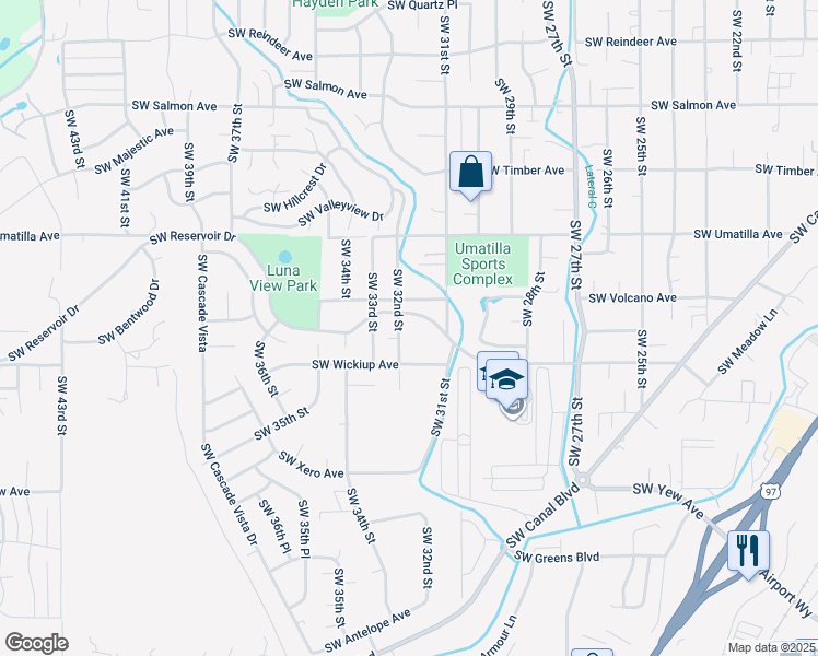 map of restaurants, bars, coffee shops, grocery stores, and more near 3000 Southwest 32nd Street in Redmond