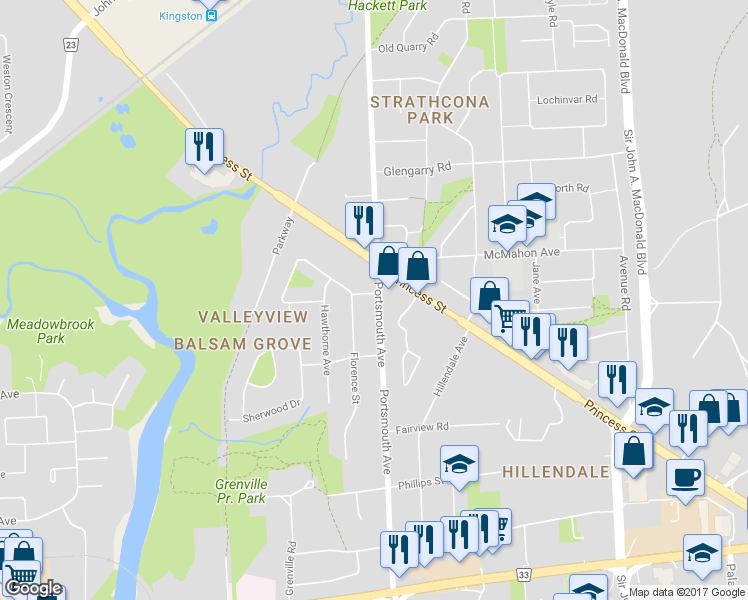 map of restaurants, bars, coffee shops, grocery stores, and more near in Kingston