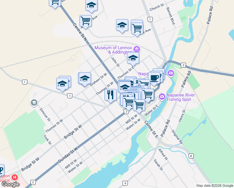 map of restaurants, bars, coffee shops, grocery stores, and more near in Napanee