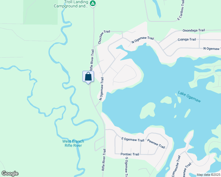 map of restaurants, bars, coffee shops, grocery stores, and more near North Ogemaw Trail in West Branch