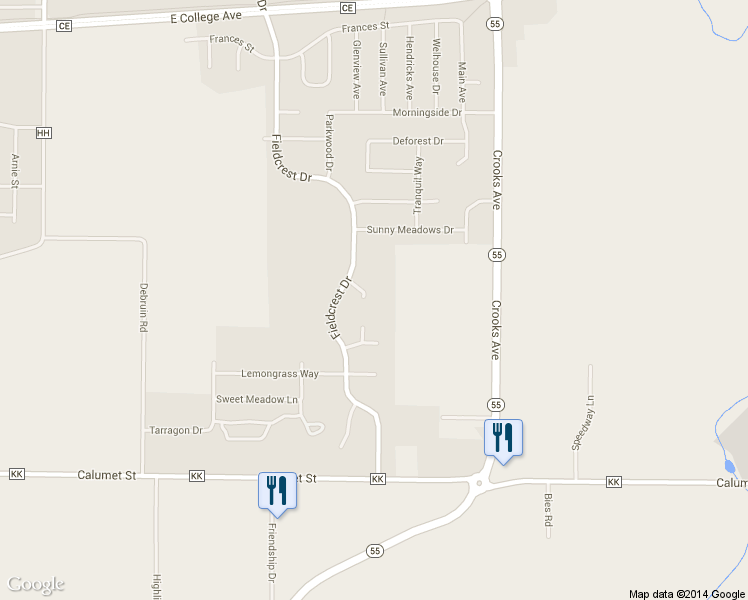 map of restaurants, bars, coffee shops, grocery stores, and more near 214 Newton Le Court in Kaukauna