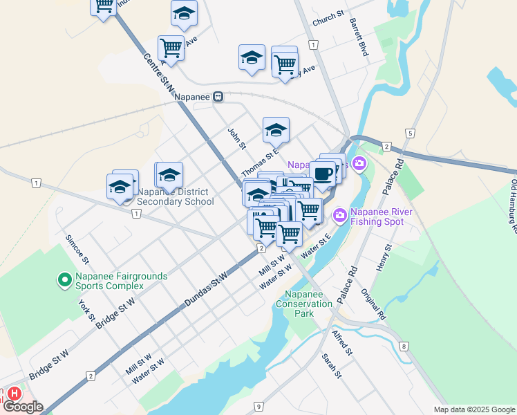 map of restaurants, bars, coffee shops, grocery stores, and more near 8 Bridge Street East in Napanee