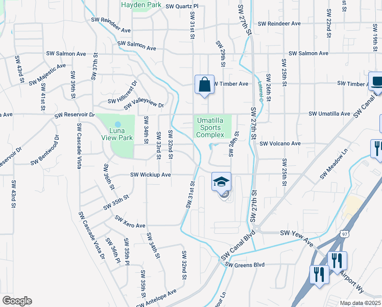map of restaurants, bars, coffee shops, grocery stores, and more near 2943 Southwest 31st Street in Redmond