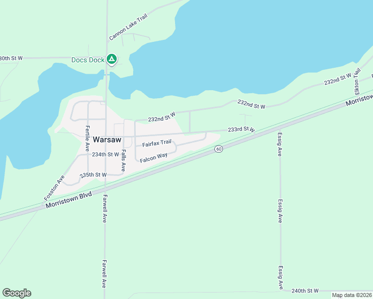 map of restaurants, bars, coffee shops, grocery stores, and more near 6140 Falcon Way in Warsaw