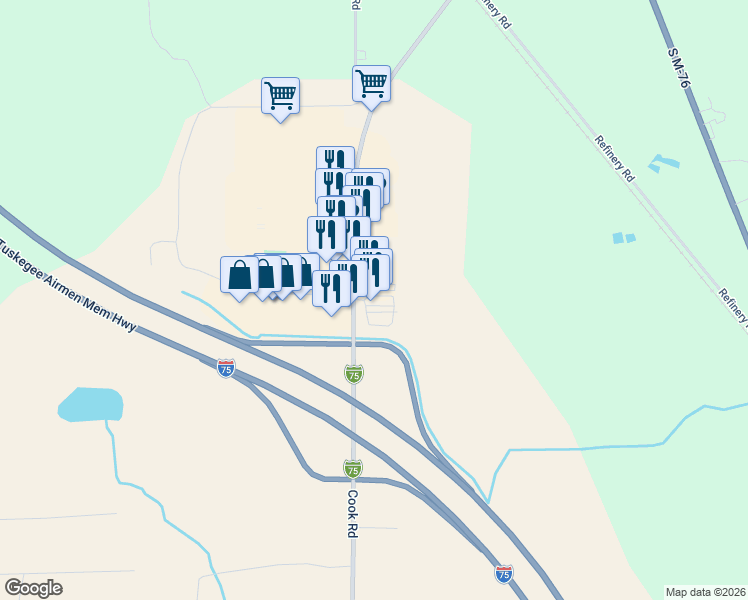 map of restaurants, bars, coffee shops, grocery stores, and more near 2995 Cook Road in West Branch