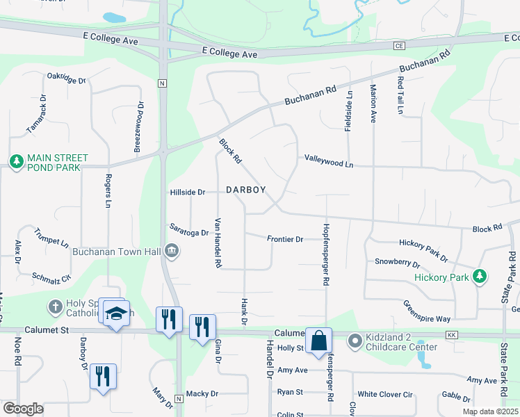 map of restaurants, bars, coffee shops, grocery stores, and more near N230 Hank Drive in Appleton