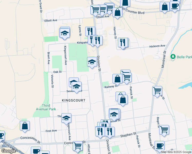 map of restaurants, bars, coffee shops, grocery stores, and more near 34 Barbara Avenue in Kingston