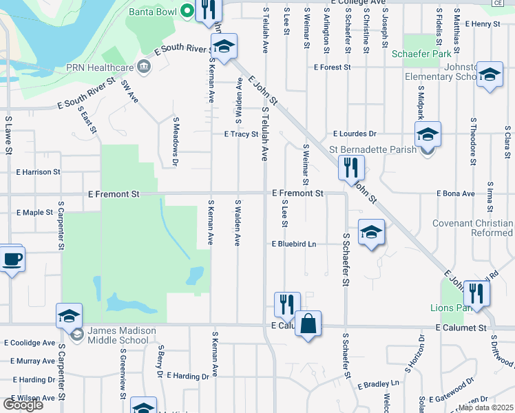 map of restaurants, bars, coffee shops, grocery stores, and more near in Appleton