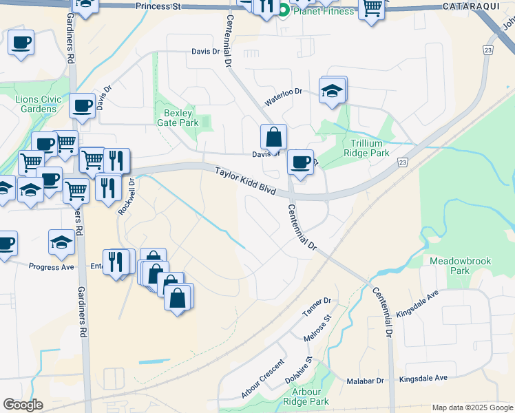 map of restaurants, bars, coffee shops, grocery stores, and more near in Kingston