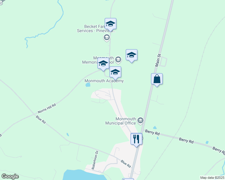 map of restaurants, bars, coffee shops, grocery stores, and more near 96 Academy Road in Monmouth