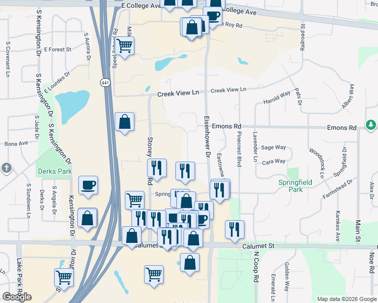 map of restaurants, bars, coffee shops, grocery stores, and more near 287 Marie Claire Drive in Appleton
