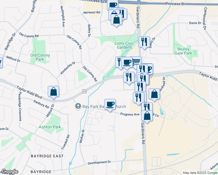 map of restaurants, bars, coffee shops, grocery stores, and more near in Kingston