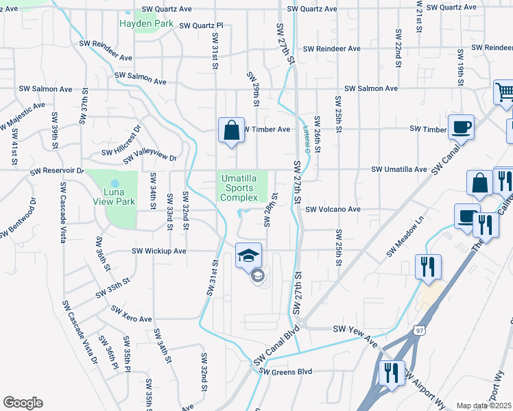 map of restaurants, bars, coffee shops, grocery stores, and more near 2805 Southwest 28th Street in Redmond