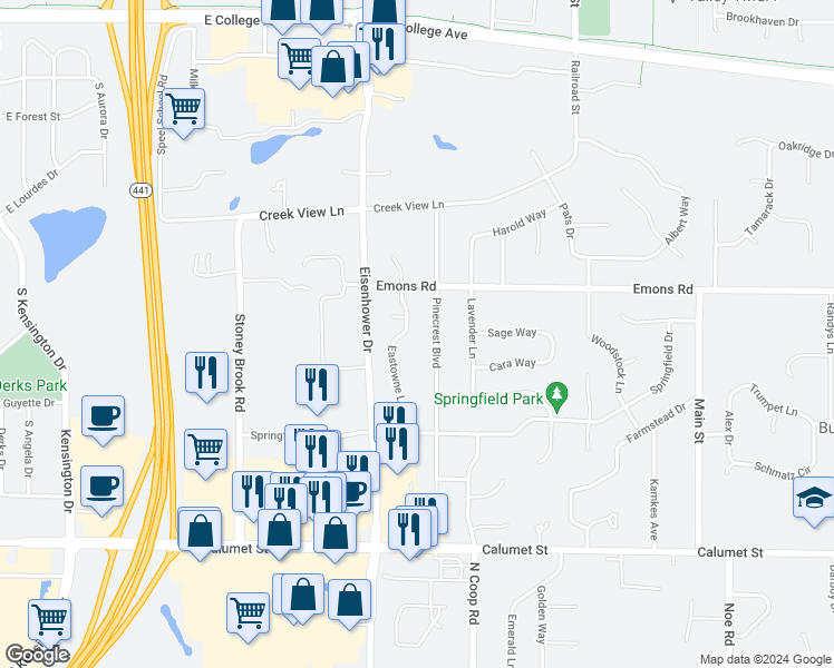 map of restaurants, bars, coffee shops, grocery stores, and more near N262 Eastowne Lane in Appleton