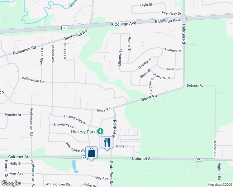 map of restaurants, bars, coffee shops, grocery stores, and more near W2290 Valleywood Lane in Appleton
