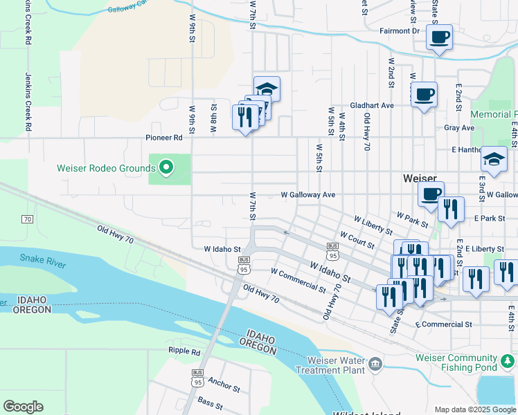 map of restaurants, bars, coffee shops, grocery stores, and more near 856 West 7th Street in Weiser