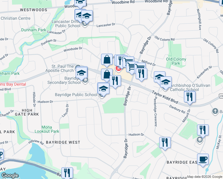 map of restaurants, bars, coffee shops, grocery stores, and more near 1098 Craig Lane in Kingston