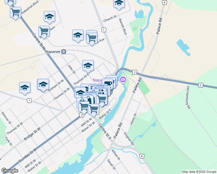 map of restaurants, bars, coffee shops, grocery stores, and more near 120 Adelphi Street in Napanee