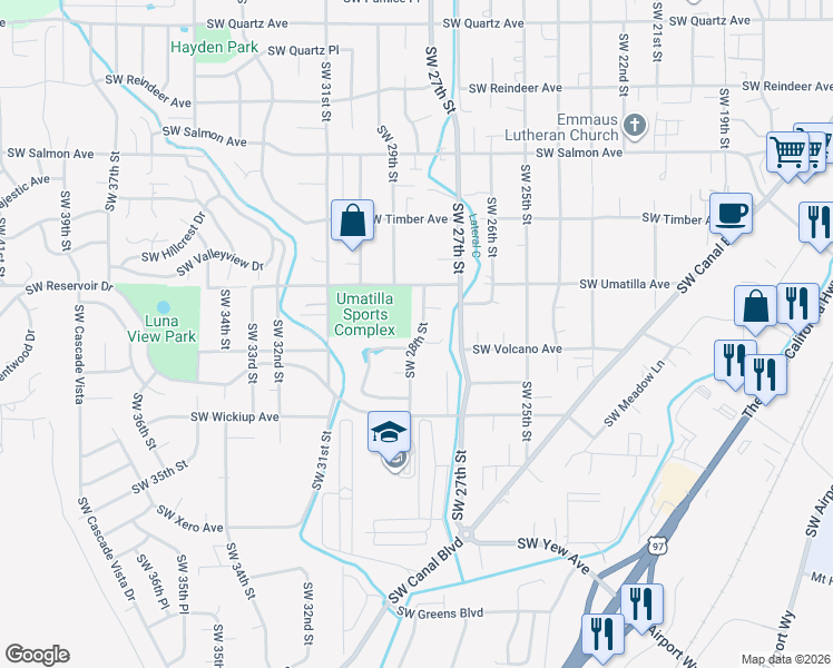 map of restaurants, bars, coffee shops, grocery stores, and more near 2805 Southwest 28th Street in Redmond