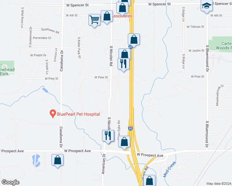 map of restaurants, bars, coffee shops, grocery stores, and more near 1441 South Van Dyke Road in Appleton