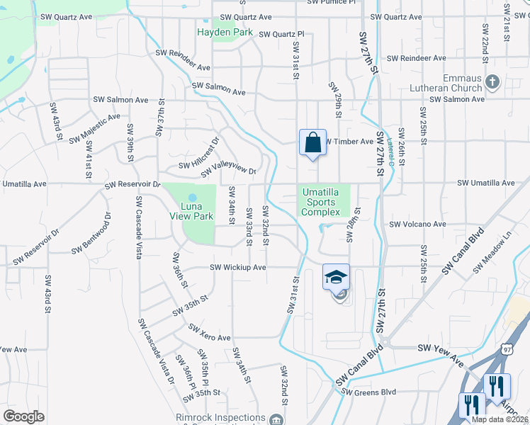 map of restaurants, bars, coffee shops, grocery stores, and more near 2824 Southwest 32nd Street in Redmond