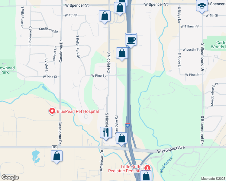 map of restaurants, bars, coffee shops, grocery stores, and more near 1441 South Van Dyke Road in Appleton